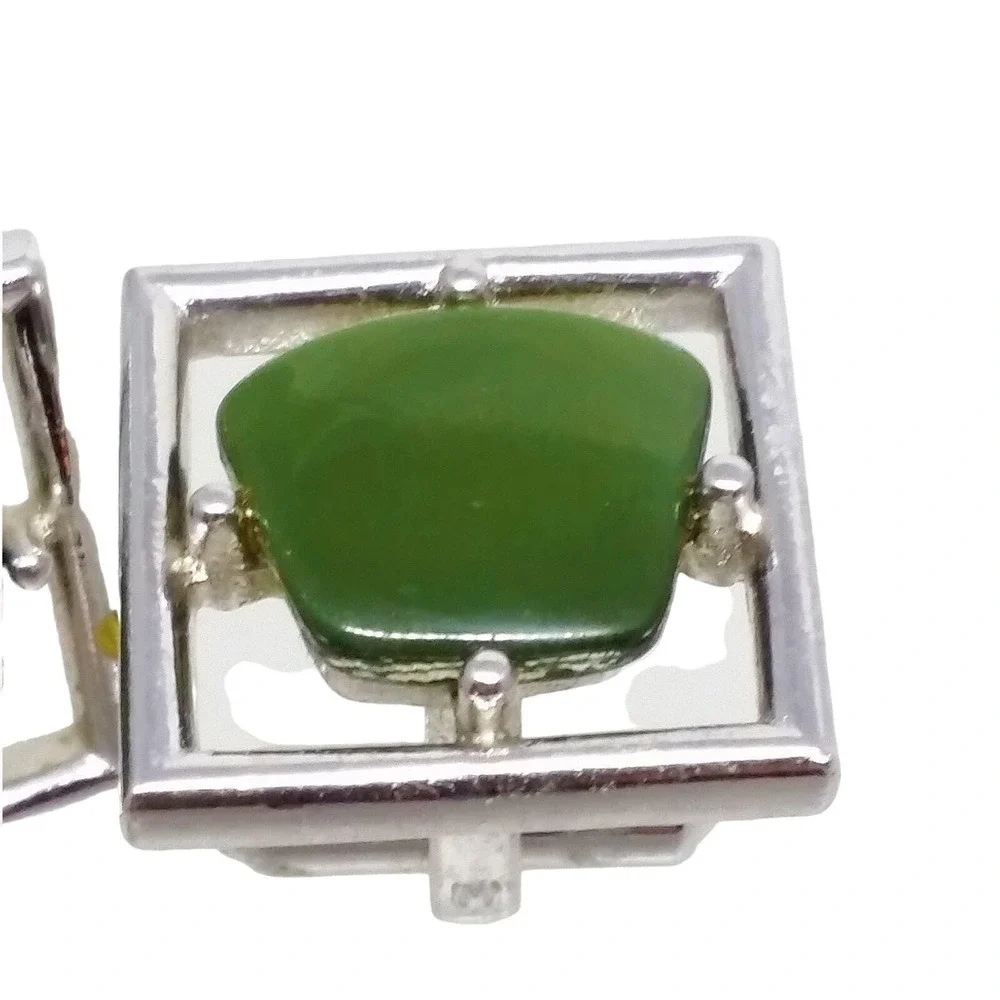 Green Lucite Square Cufflinks Tie Tack Sarah Coventry Pin New Yorker Silver MCM